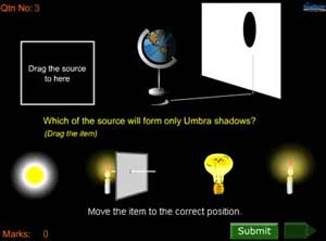 quiz on light :The questions are graphical and interactive 
